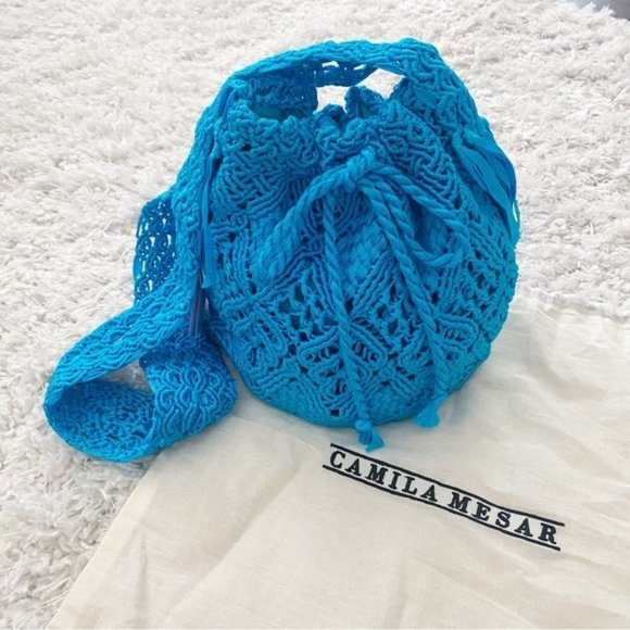 Camila Mesar Maxi Amor Dormido Mochila Drawstring Bucket Bag NWT Turquoise - Picture 7 of 13